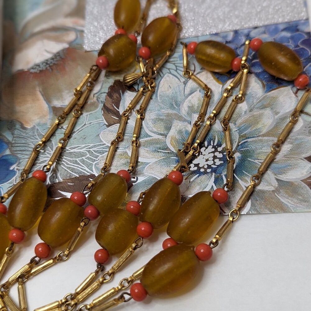 56" Flapper Interesting Hand Made Glass Beads and Bar spacer Flapper Jewelry Vin